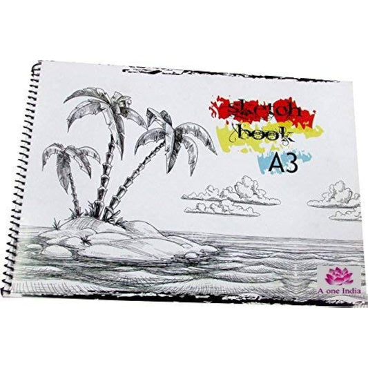 Aone India Artist A3 Sketch Pad Drawing Notebook (Spiral) 50 Sheets (100 Pages) 42 x 29.6 Inch 140GSM Acid Free Ivory Cartridge Paper for Pencils, Fineliners, Crayons, Oil Pastels, Light Watercolors