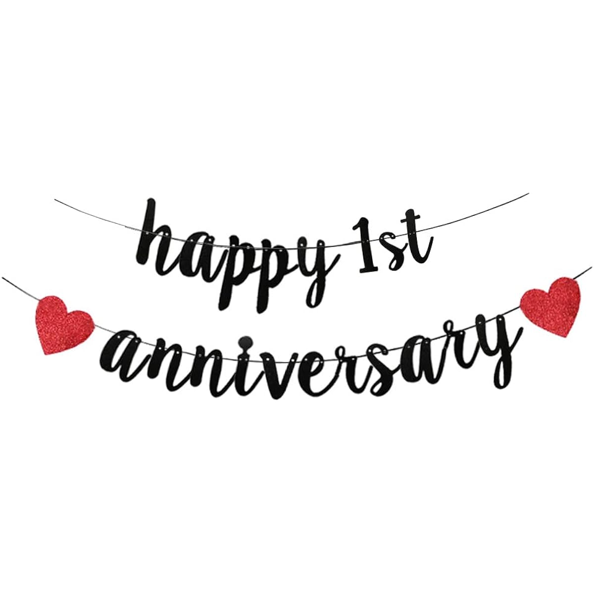 KUNGOON Happy 1st Anniversary Party Banner 1st Anniversary Decoration 1st Wedding Anniversary Banner Party Decoration Supplies (Black and Red)