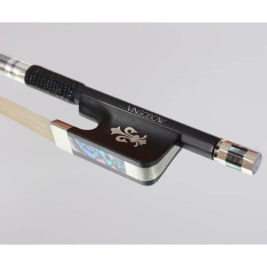Vingobow 4/4 Carbon Fiber Cello Ribbon Natural Horsehair Handmade Cello Ribbon Ebony Fleur De Lis Frog and Balanced for All Skill Levels