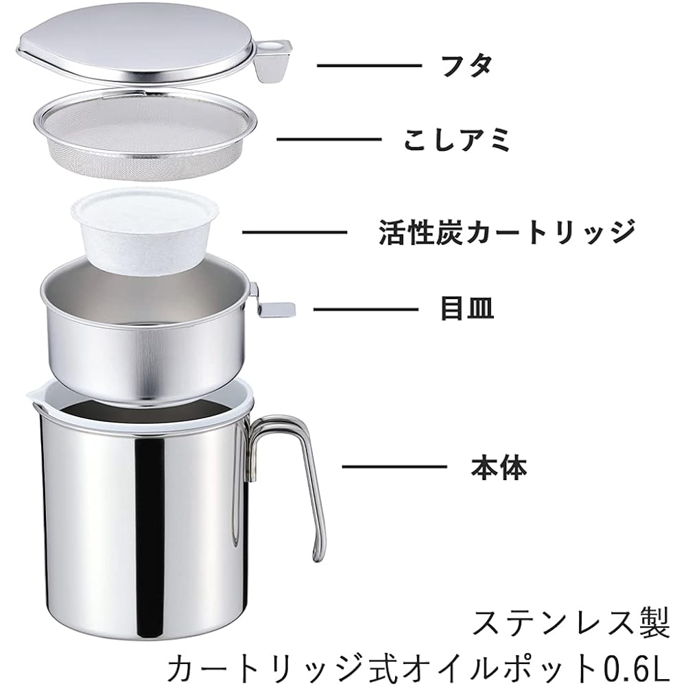 Shimomura Planning Oil Pot Stainless Steel Cartridge Type Oil Pot 0.6L (Includes 6 Activated Carbon) 41185