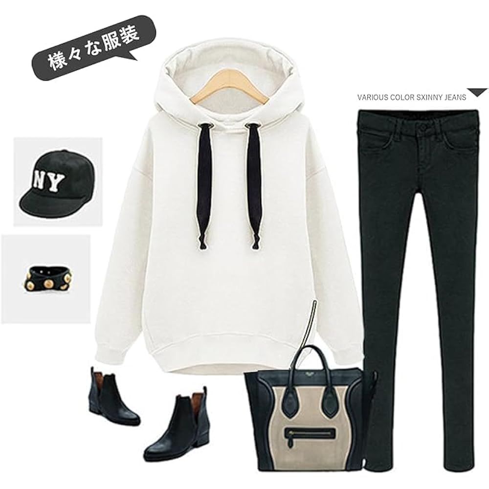 [Tiernyueth] Women's Parka, Sweatshirt, Lace-up, Zip, Side Slit, Long Sleeve, Top, Plain Puff Sleeve, Fleece, Cold Protection, Spring, Autumn, Winter, Stylish, Body Coverage, Simple, Large, Loose, Office, Cute, Pretty, Casual, Commuting