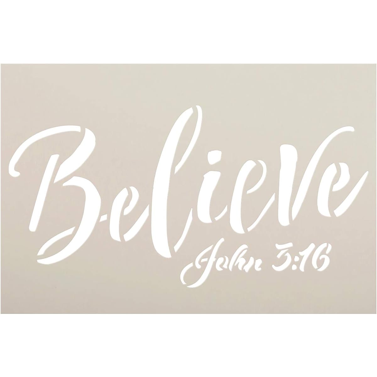 StudioR12 Believe John 3:16 Stencil | Christian & Inspirational Wall Art | Rustic Farmhouse Face Decorations | Painted Wood Signs | Reusable Mylar Template | DIY Home Crafts | Choice of Sizes 12" x 8" STCL2977