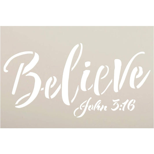 StudioR12 Believe John 3:16 Stencil | Christian & Inspirational Wall Art | Rustic Farmhouse Face Decorations | Painted Wood Signs | Reusable Mylar Template | DIY Home Crafts | Choice of Sizes 12" x 8" STCL2977