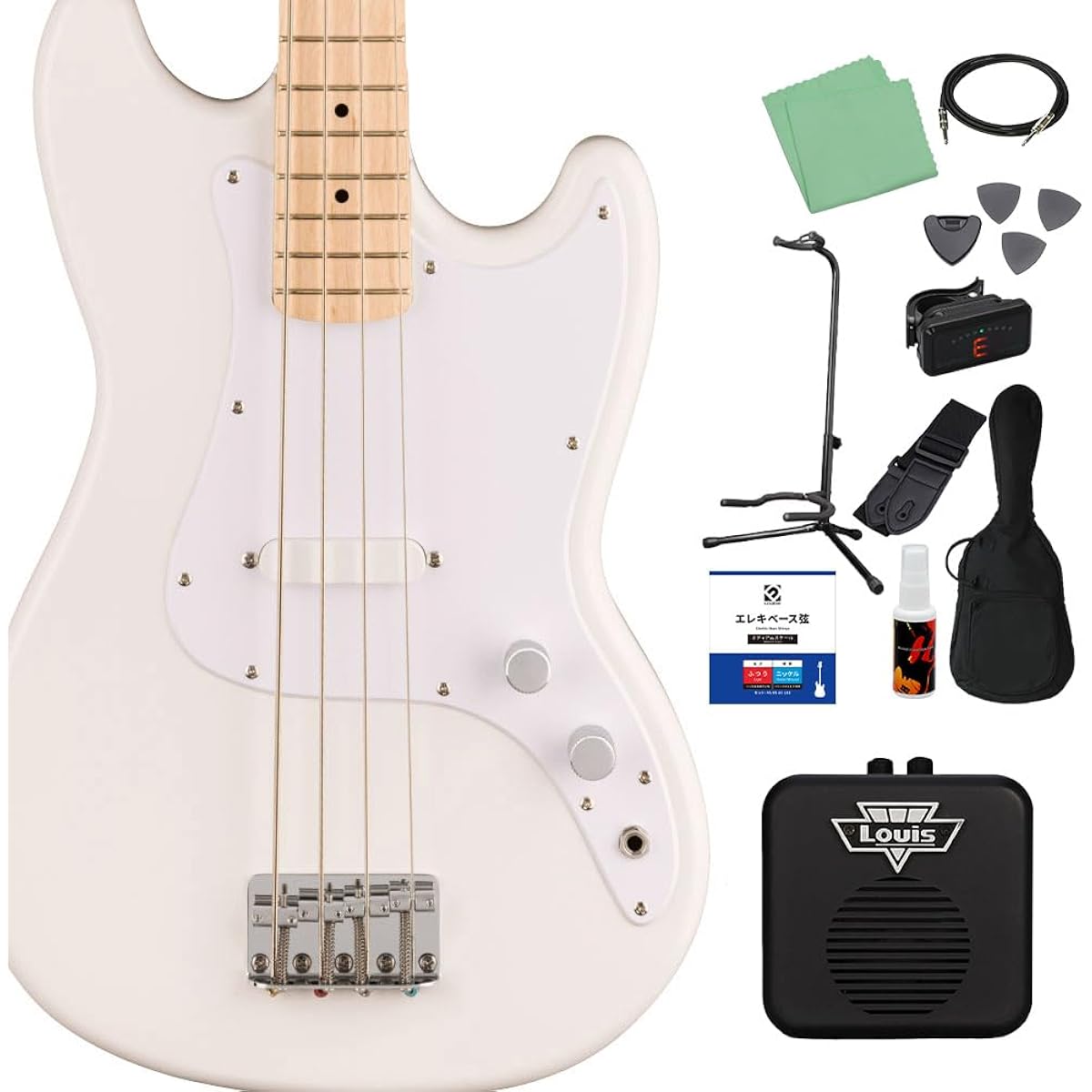 Squier by Fender SONIC BRONCO BASS Arctic White 12-piece bass beginner set [with mini amp] Short scale Maple fingerboard Squier/Squier