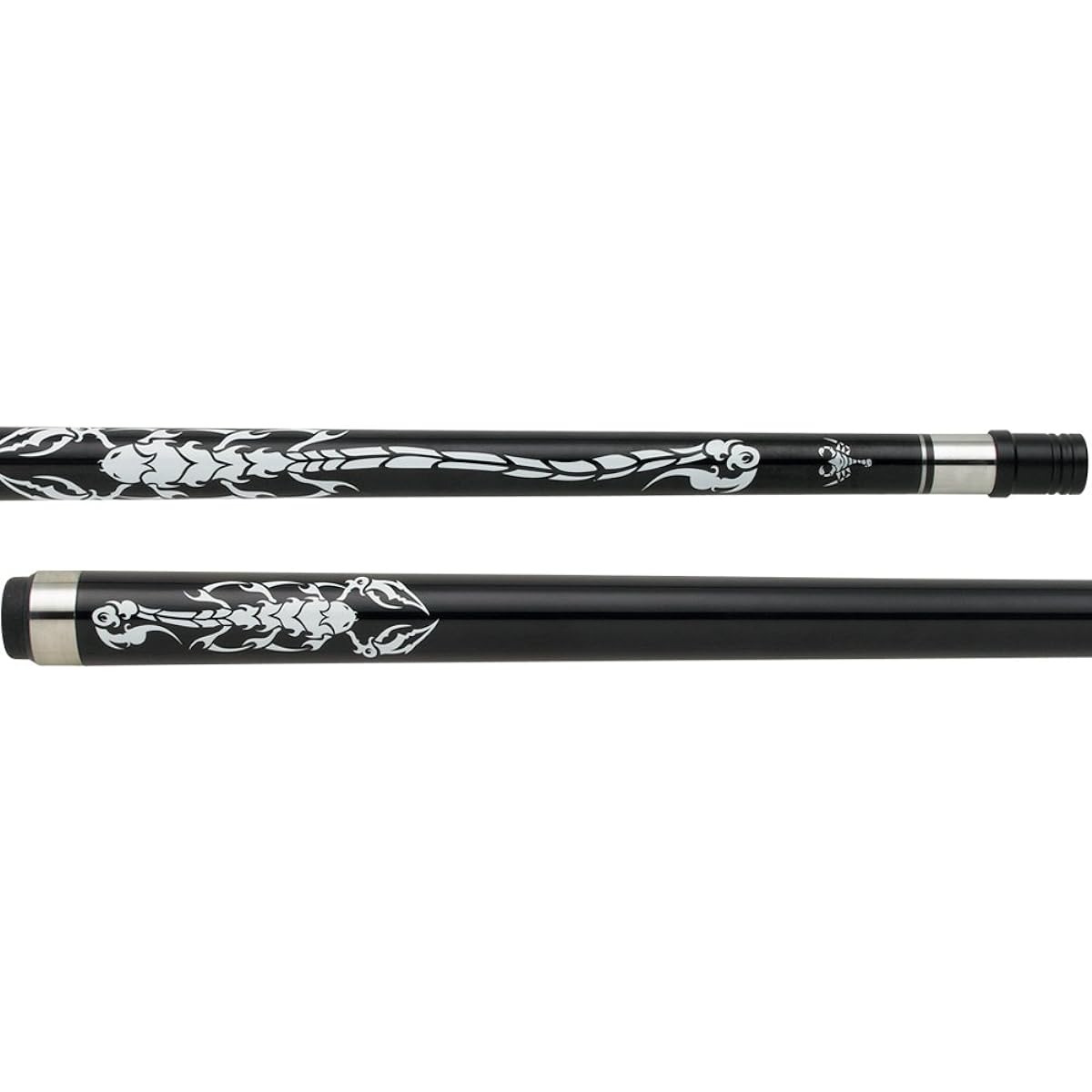 Scorpion Cues Black Background White and Silver Cue Weight: 20 oz.