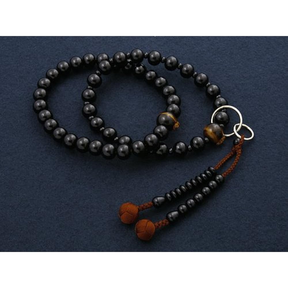 Kyoto Buddhist Altar Hayashi Prayer Beads Jodo Sect Ebony with Tiger Eye Stone (For Men) Formal Official [Tiger Eye] [Bead Bag Set] SM-002 Kyoto Prayer Beads