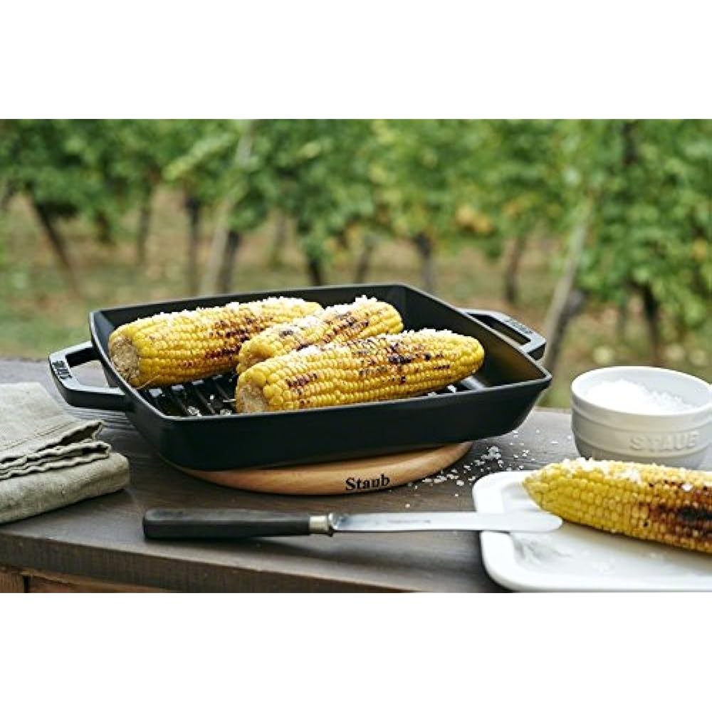 staub "Pure Grill Square Black 23cm" Grill Pan, Both Hands, Cast Metal, Enamel, IH Compatible [Authorized Japanese Product] Grill & Frying Pan 40511-728-0