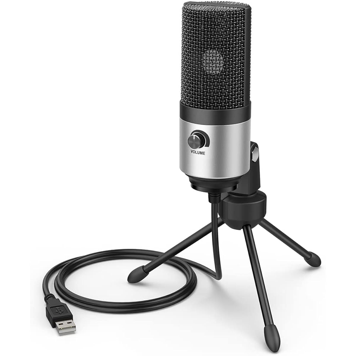 Microphone, Metal Computer Microphone USB Kit with Volume Knob, Perfect for Video Recording and Dubbing Microphone (A, Size)