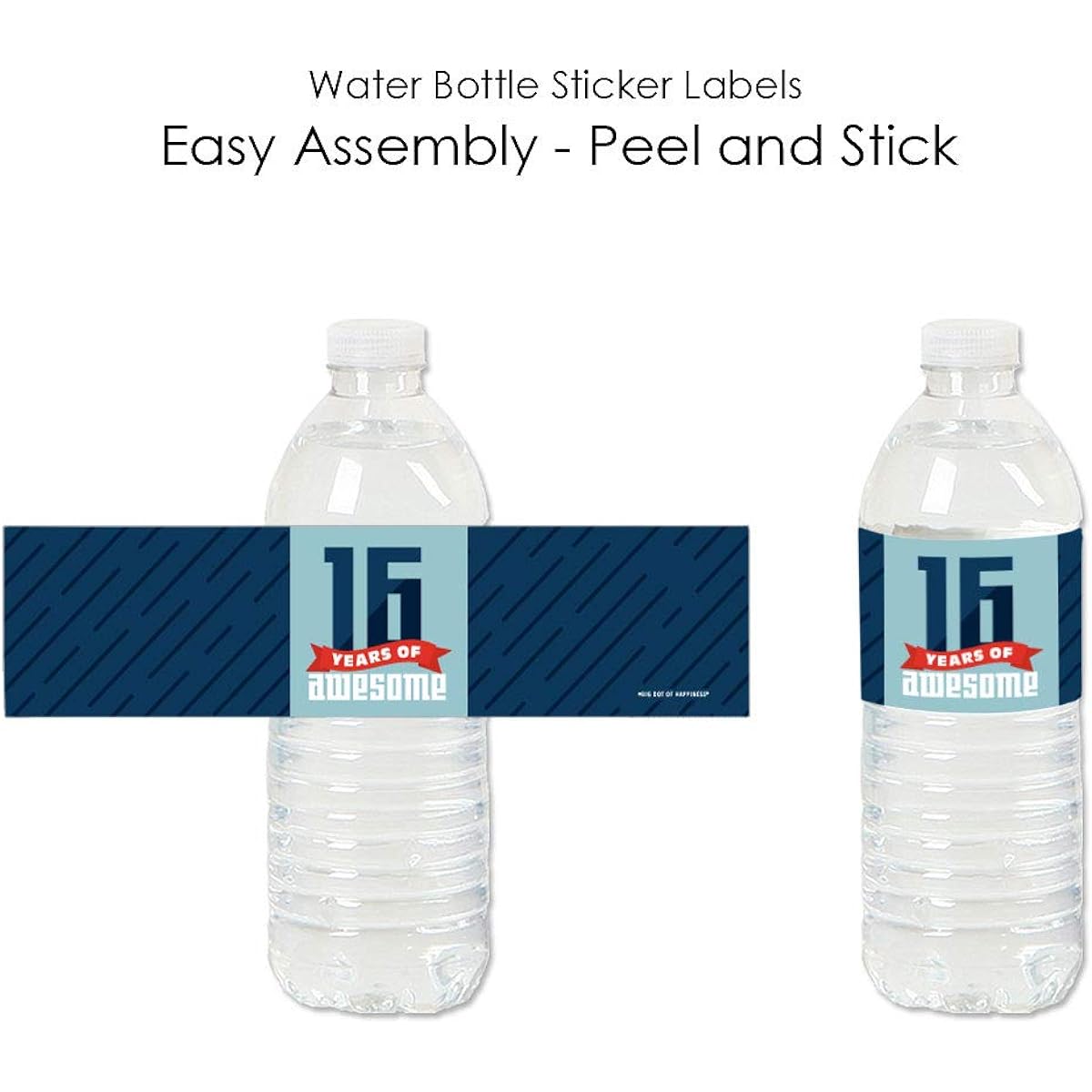 Big Dot of Happiness Boy 16th Birthday - Sweet Sixteen Birthday Party Water Bottle Stickers Labels - Set of 20