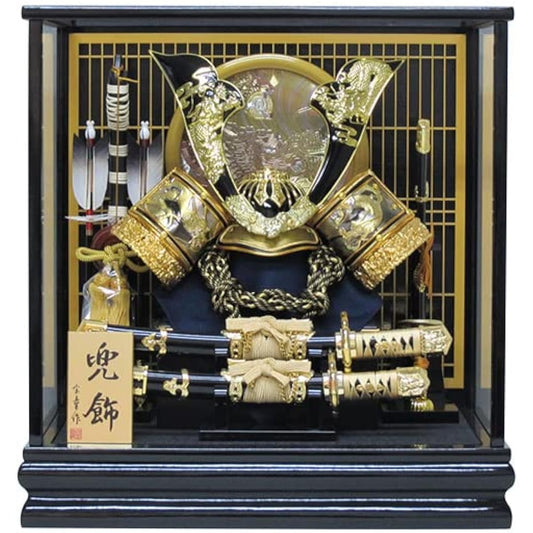 Boy's Day doll, helmet decoration, case included, width 44 x depth 31 x height 46cm, No. 12 gold medium hoe helmet, case decoration YN0831GKC, blowback engraving, Boy's Day doll case, Boy's Day
