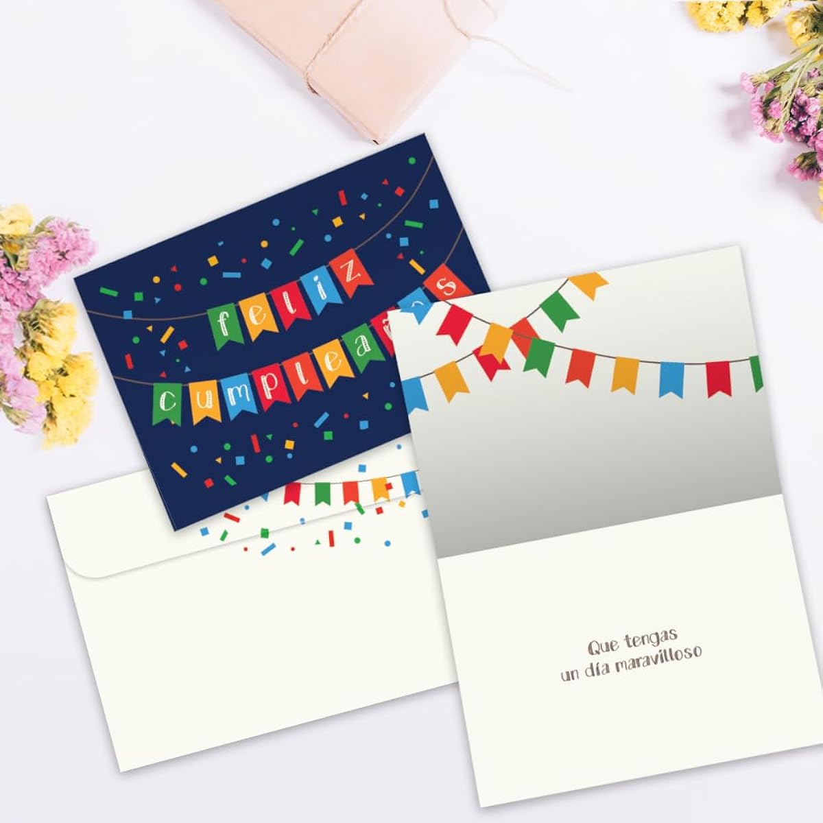Tree-Free Greetings Spanish Birthday Greeting Card, Eco-Friendly, Made in the USA, 100% Recycled Paper, 5"x7", Camplinos Confetti (GO64621)