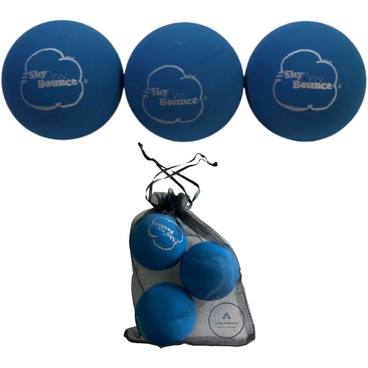 Sky Bounce Colored Rubber Handballs for Recreational Handballs, Stickballs, Racquetball, Catch, Fetch and Many Other Games, 2 1/4 Inch, Blue, 3 Pieces, Includes AHSR Pouch