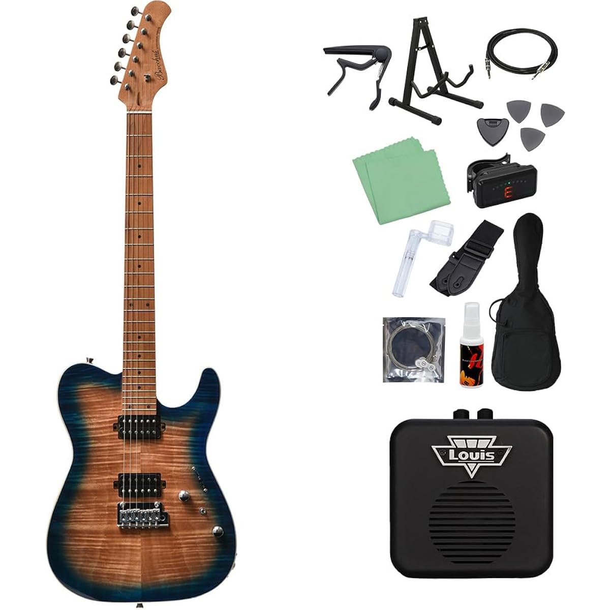Bacchus TAC24 FMH-RSM/M N-BL-B Electric Guitar Beginner 14-piece Set [With Mini Amplifier] Telecaster Type Universe Series Bacchus