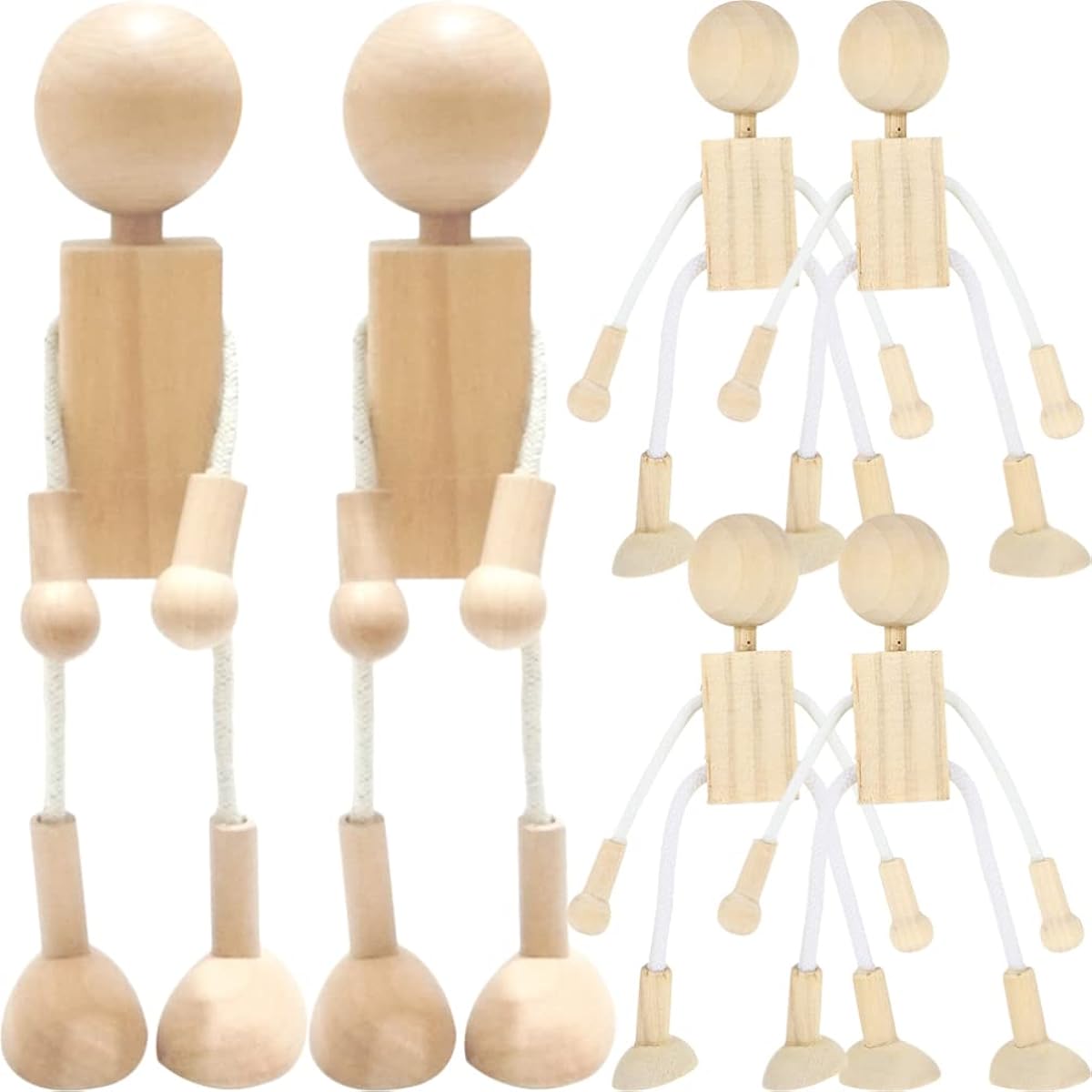 SEWACC 6pcs Peg Dolls Unfinished Wooden Dolls for Kids Craft Wooden Cartoon Figures DIY Wooden Toys Paint Toy Dollhouse Furniture Wood