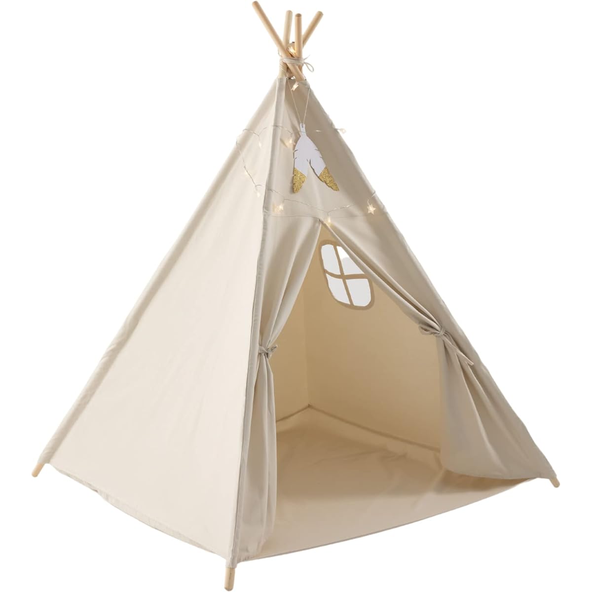NINEHILLS Kids Tent Teepee Stylish 100% Cotton Tent House Kids Wooden Tent Living Room Inside the House Indoor Foldable Kids Corner Secret Base