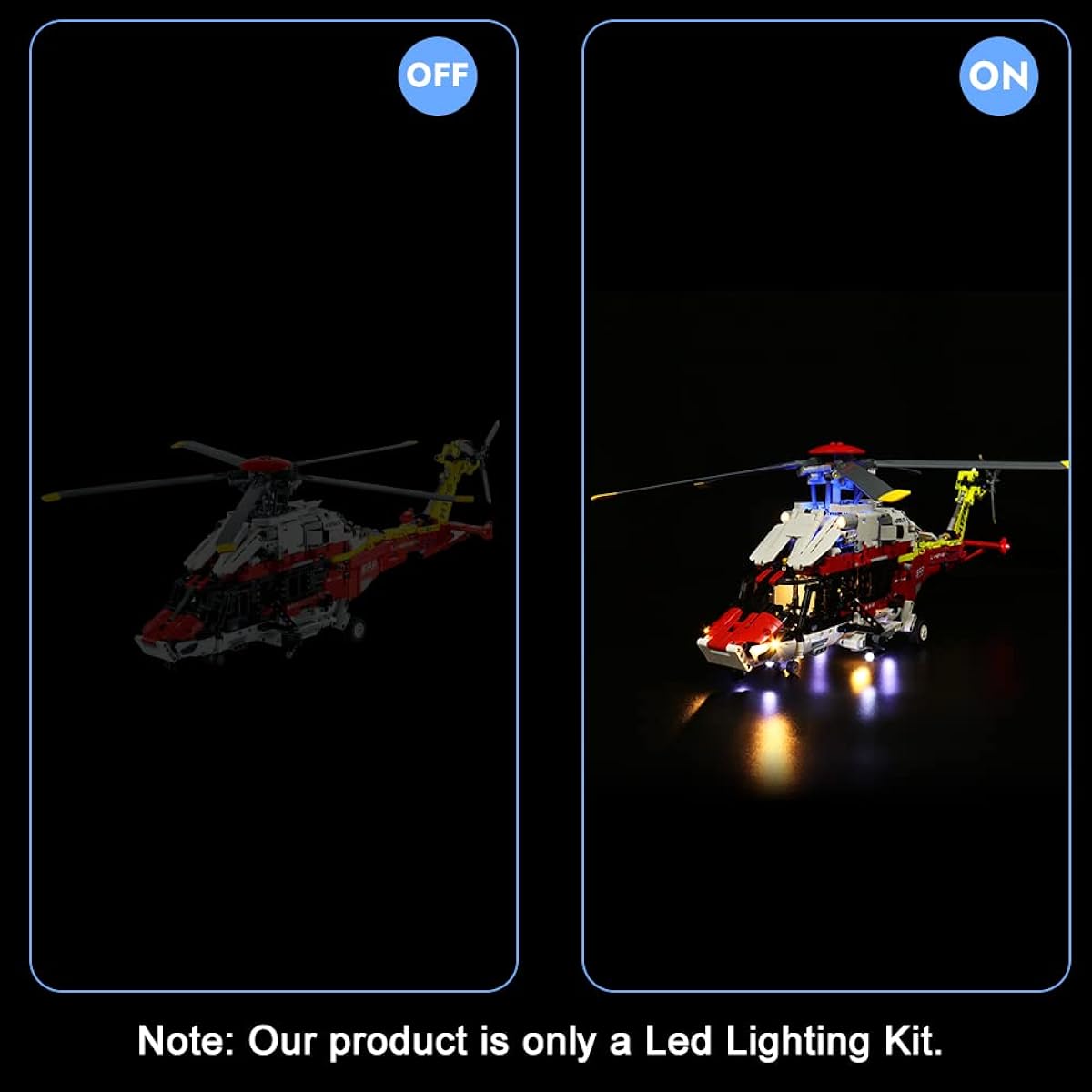 VONADO LED Light Kit for Lego Airbus H175 Rescue Helicopter 42145 DIY Lighting Compatible with Lego Technic Helicopter (No Lego) Creative Decoration Lego Helicopter Light (Light Only) - Upgraded Version