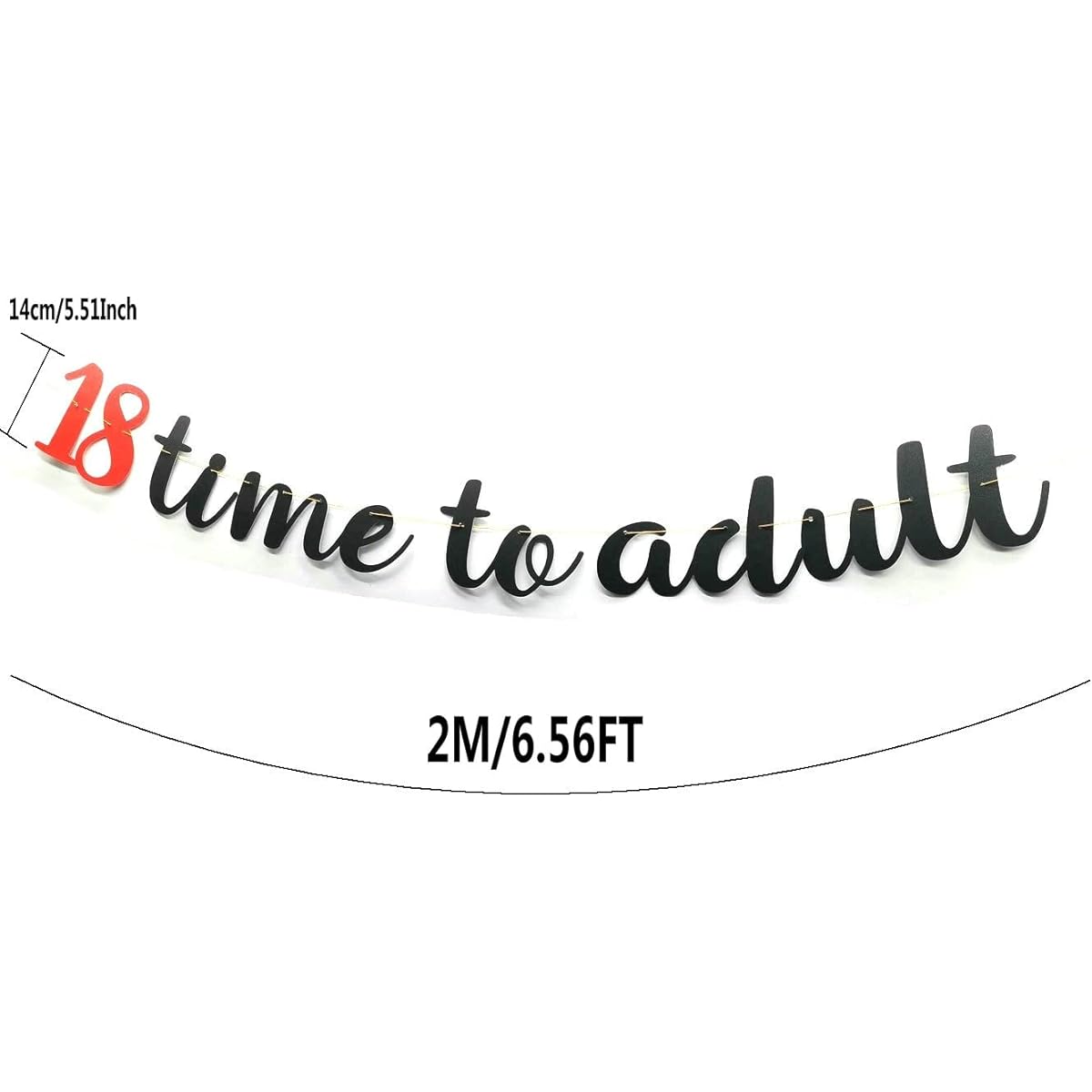 Time to Adult 18th Birthday Banner Happy 18th Birthday Party Decorations Glitter 18th Party Supplies Sign Girls Boys with Gut (Black)