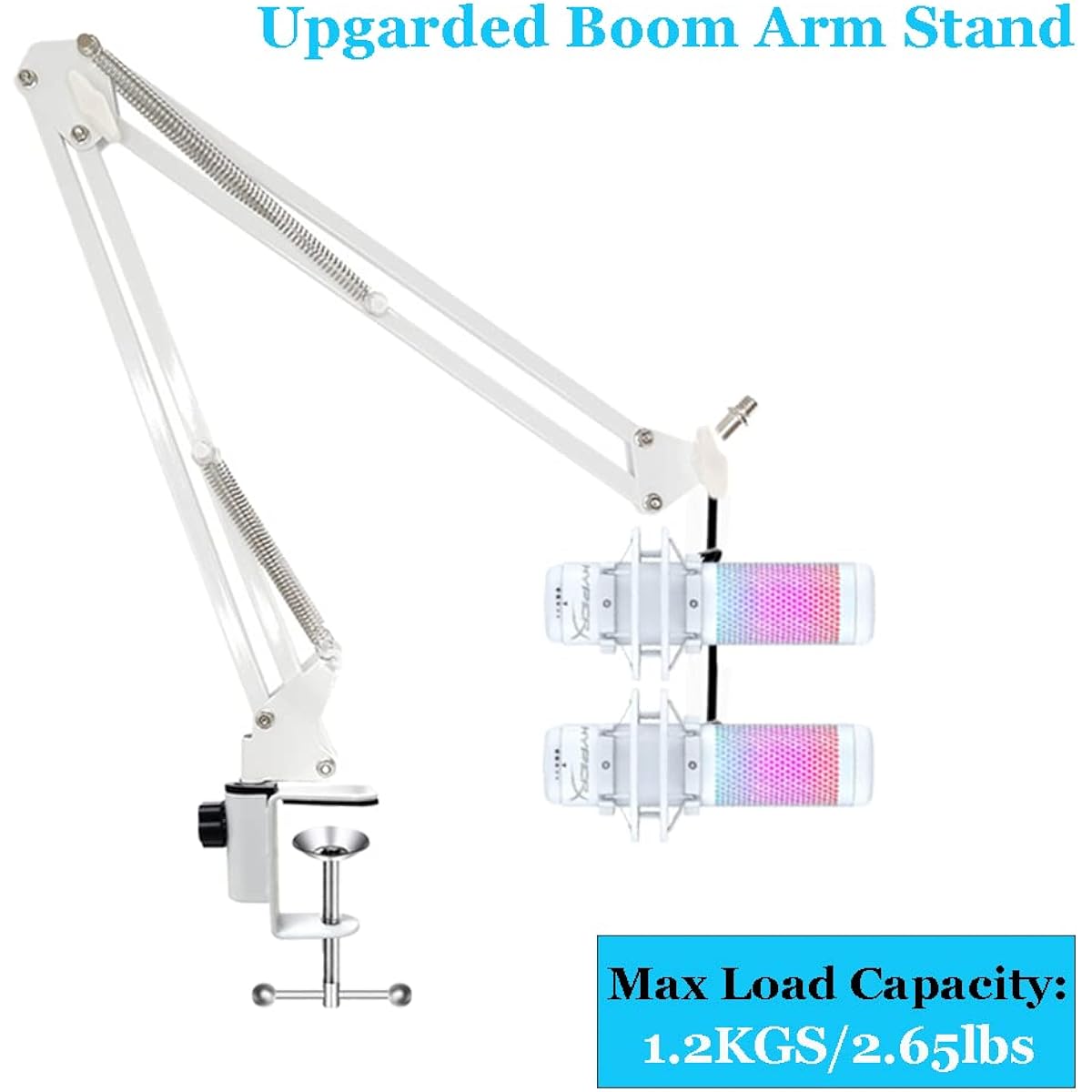 HYZUHOME White Boom Arm for Hyperx Qu&S, Professional Adjustable Hyperx Qu&White Microphone Boom Arm, White Stand, Compatible with Hyperx Qu&White Microphone