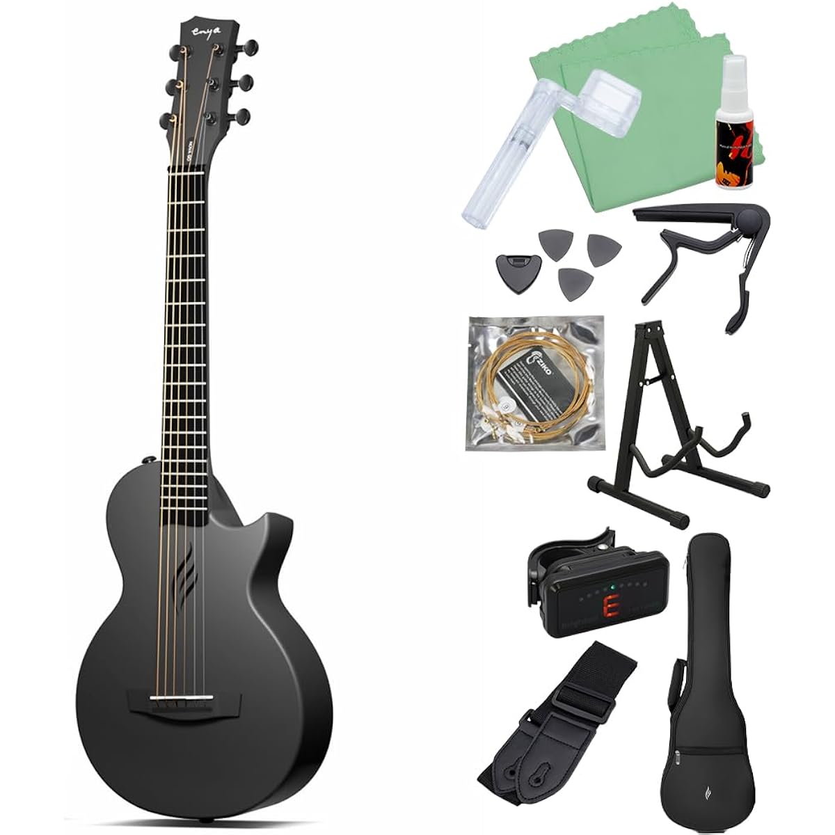 ENYA NOVA GO Mini Acoustic Guitar Beginner 12-Piece Set Black Mini Guitar Carbon Fiber Lightweight Thin Body [Official Japanese Product] Enya