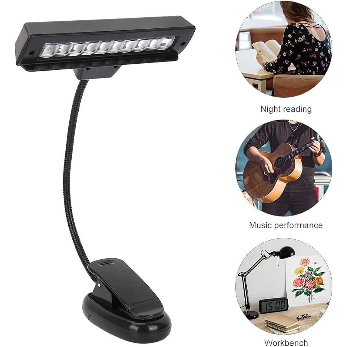 HERCHR Music Stand Light Clip-on Piano Light 10 LED Rechargeable Adjustable Neck USB Orchestra Light Book Lamp for Reading Orchestra Light Music Light