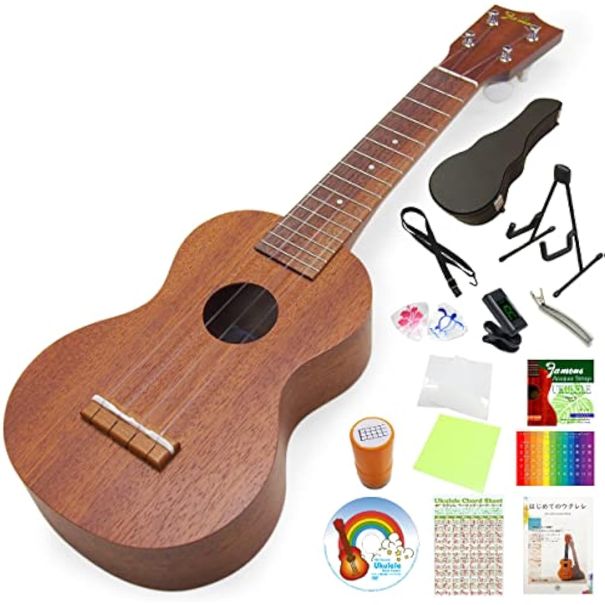 Famous Japanese Ukulele FS-1 Soprano with Hard Case High Grade 15-Piece Set Mahogany (Reliable Japanese Made) (Sweet Tone) (Friction Pegs) (u)