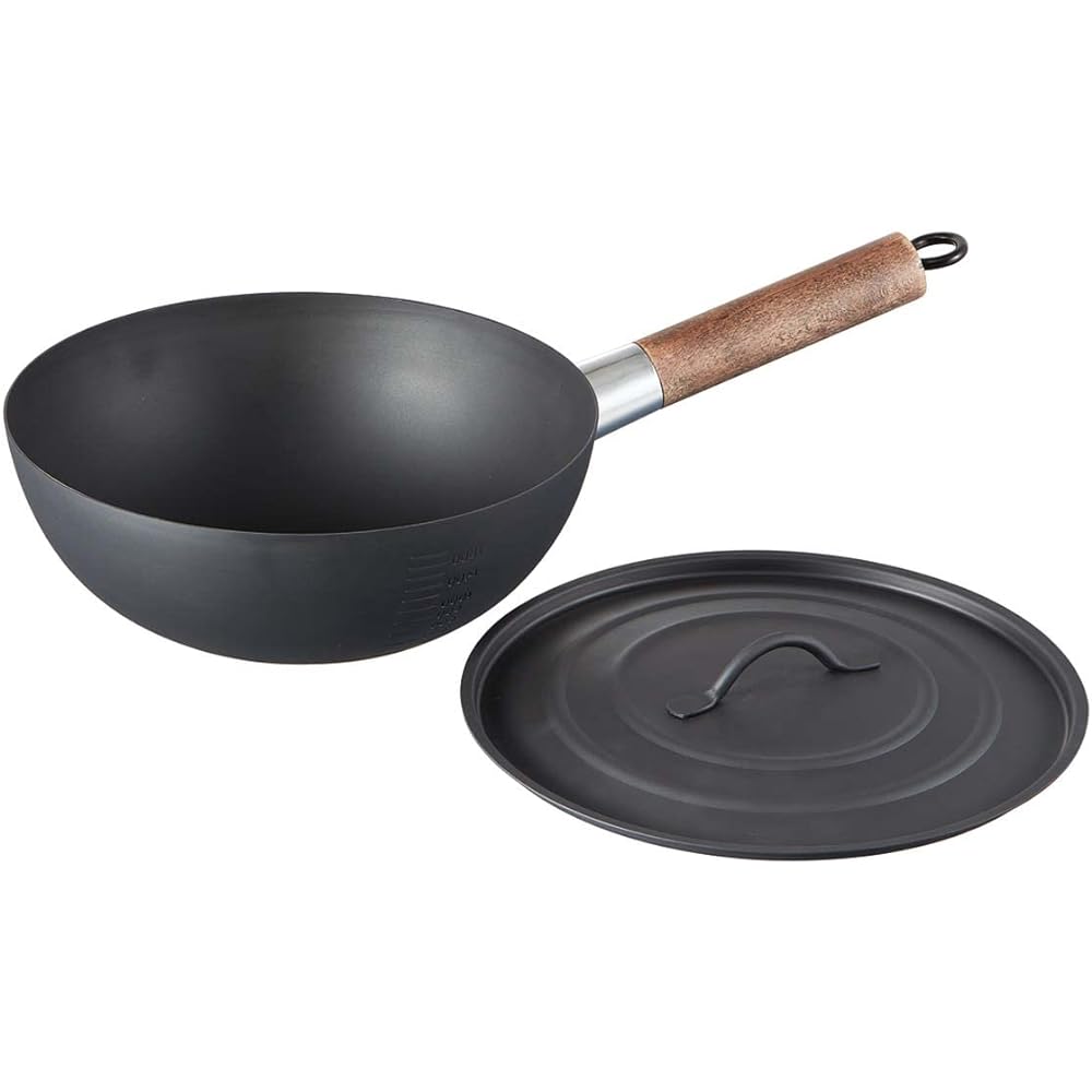 Skater Outdoor Wok with Removable Handle, 23cm, Lid, Storage Bag Included, No Seasoning, No Drying, Camping Frying Pan, Outdoor Wok IRCN1-A