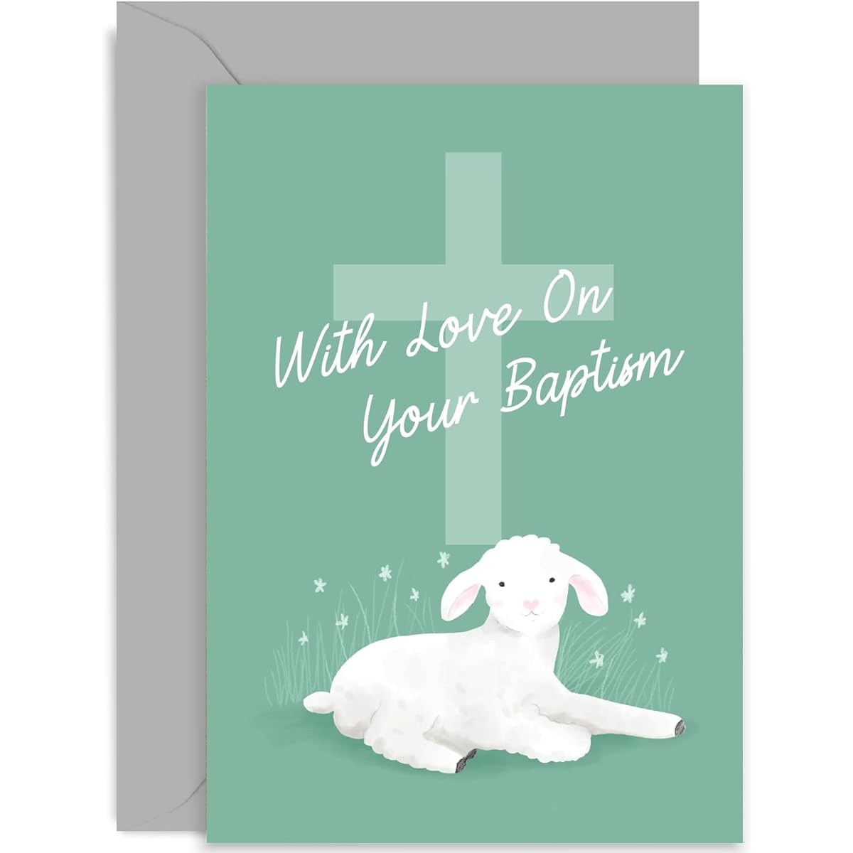Old English Co. With Love On Your Baptism Card - Religious Baby Baptism Lamb Card for Boy or Girl - Godson, Goddaughter, Grandchild, Niece, Nephew | Plain with Envelope.