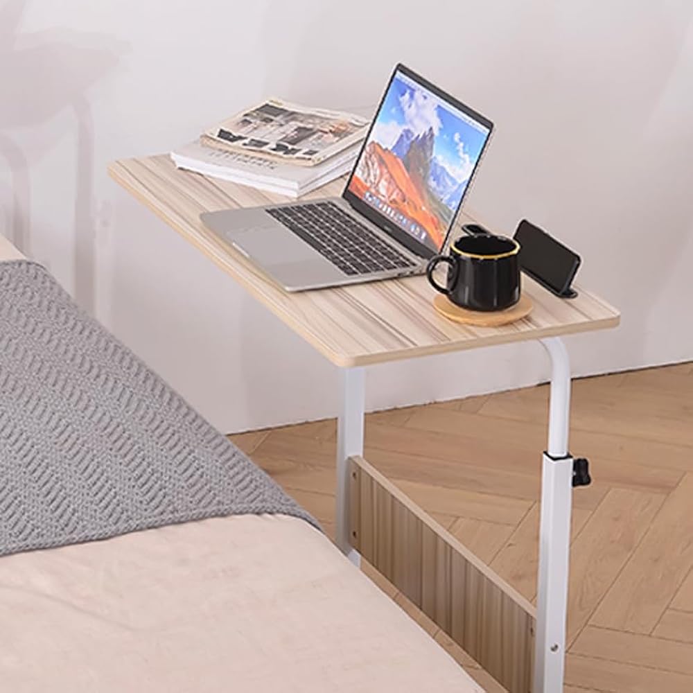 Bidesen Side Table with Casters Height Adjustment 71~90cm Width 80cm x Depth 40cm U-shaped Elevating Table Mobile Table Bedside Table Stylish Nursing Table Work Desk New in 2023 (Width 80cm)