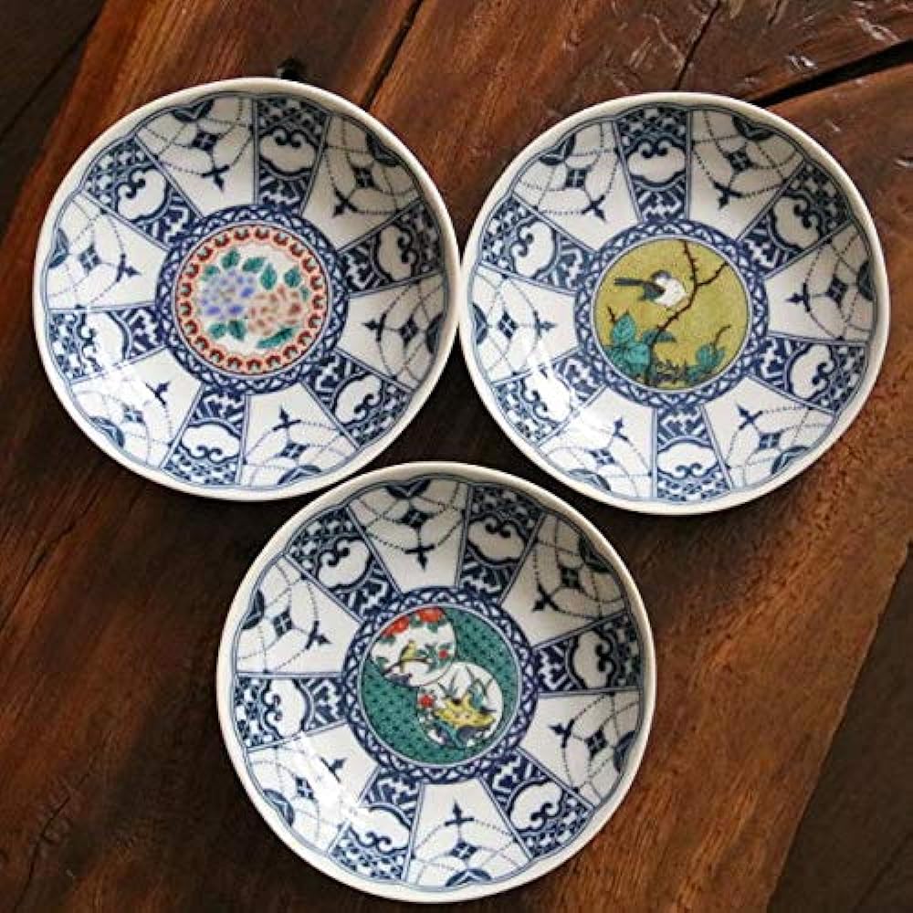 Kutani ware Seikaze No. 4 plate set (set of 5), crest period painting style