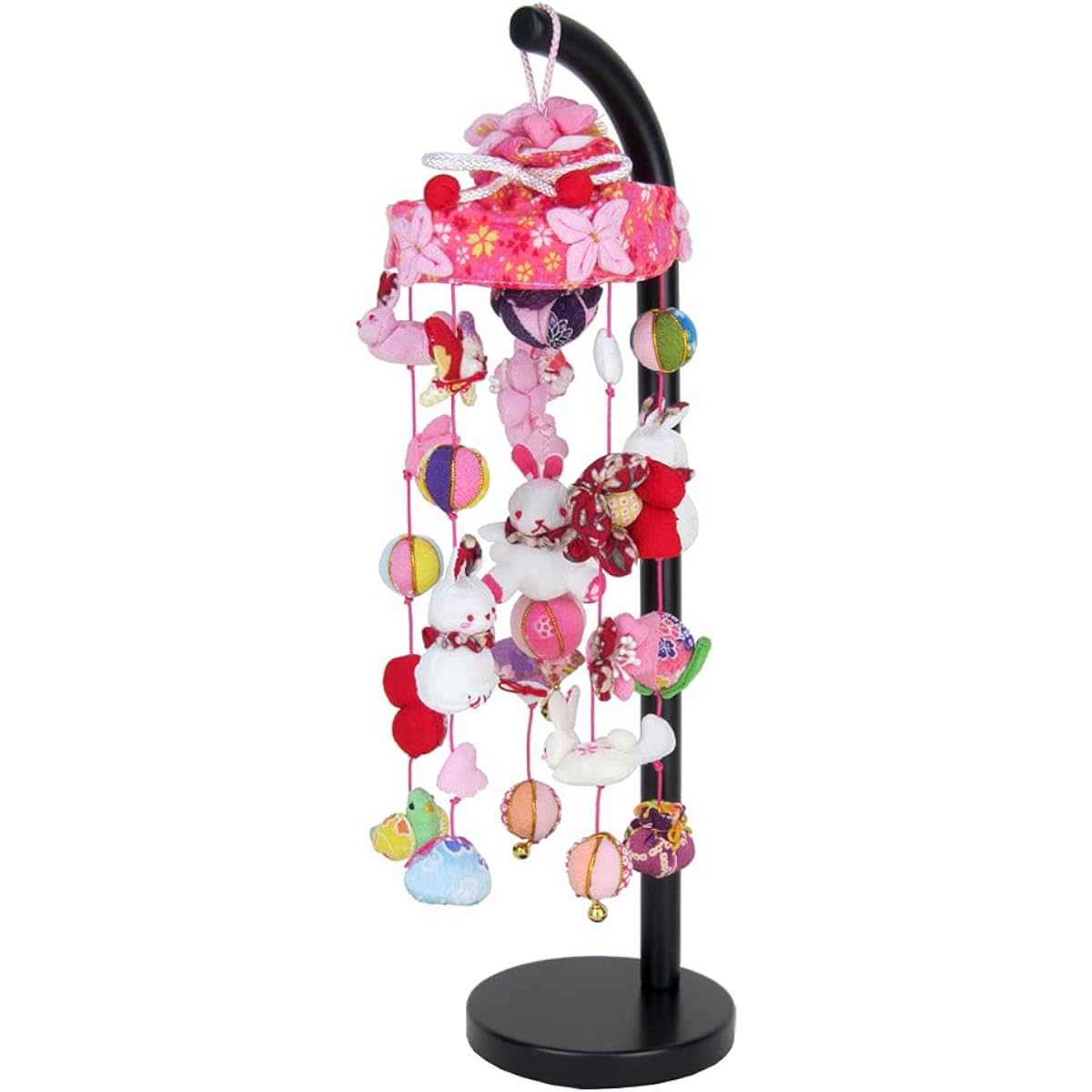 Hanging ornaments, hanging dolls, balls and cherry blossom rabbit (mini), 41cm tall with stand, hanging balls, Hina dolls, Hina dolls, celebration items