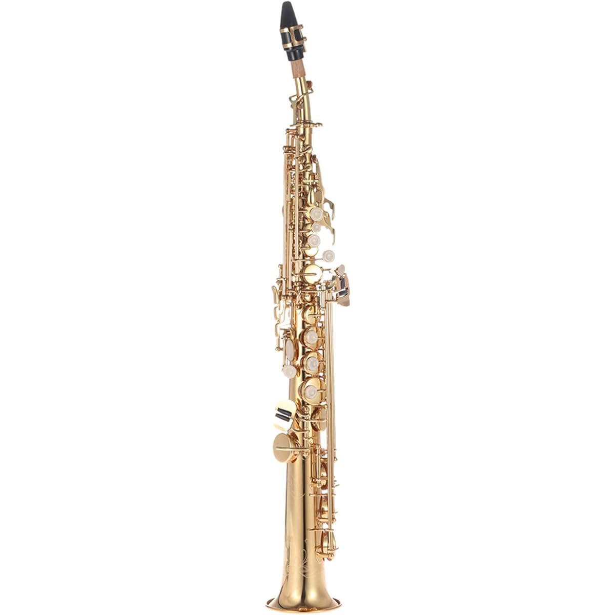 Bulaned Brass Straight Soprano Saxophone Saxophone Bb B Flat Woodwind Instrument Natural Shell Key Engraving Pattern Carrying Case with Gloves Cleaning Cloth Strap Cleaning Rod