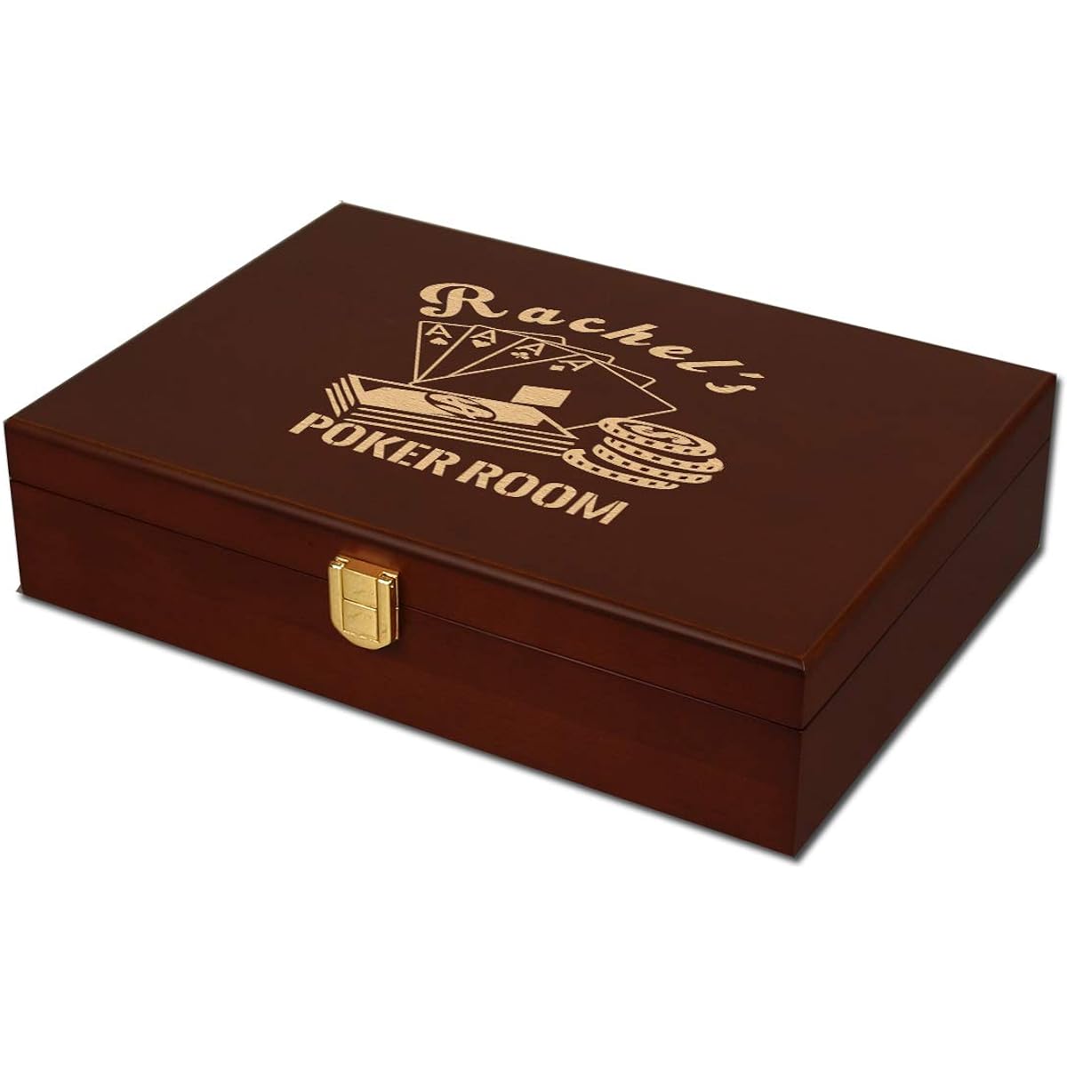 DA VINCI Mahogany Wood Poker Case with 200 Chip Capacity (Chips Not Included) Custom Engraved (Aces)