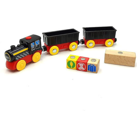 Wooden Magnetic Train Set Battery Operated Freight Train Truck Toy for Toddlers Ages 3 4 5 Boys Girls (No Batteries)