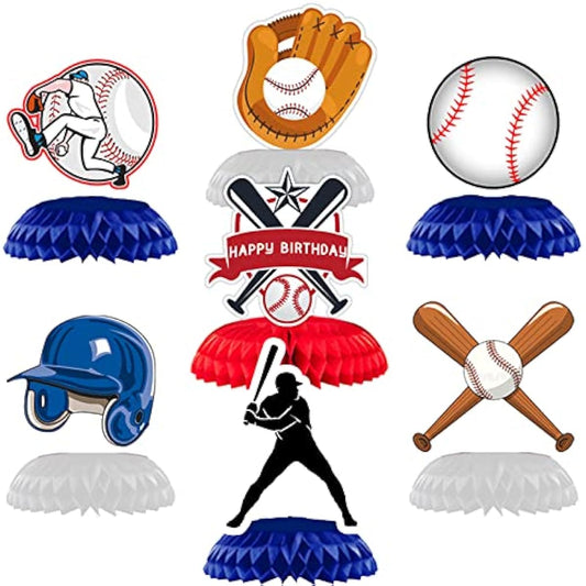 7pcs Baseball Birthday Honeycomb Centerpiece 3D Double Sided Pattern Baseball Table Decorations Kids Boys Baseball Sports Theme Birthday Party Decorations