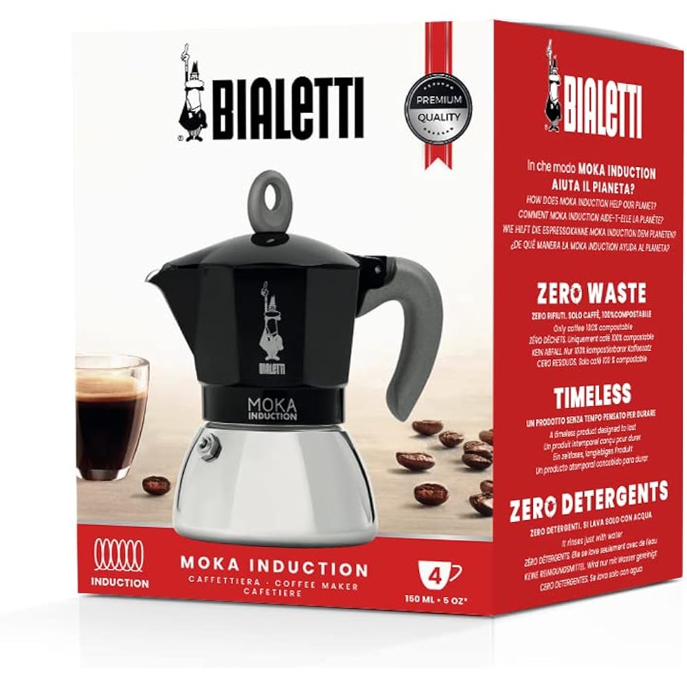 BIALETTI Bialetti Mocha Induction 4 Cups IH Compatible & Direct Fire Type (Coffee Maker Espresso Maker Macchinetta)