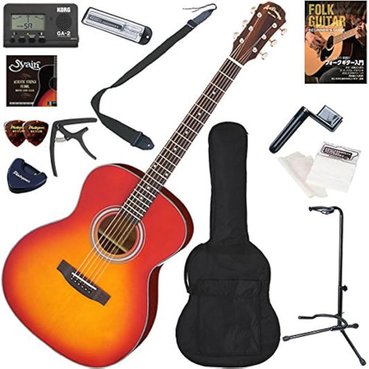 ARIA Acoustic Guitar Beginner's Set, Easy 13-Piece Set, AF-201/CS (Cherry Sunburst)