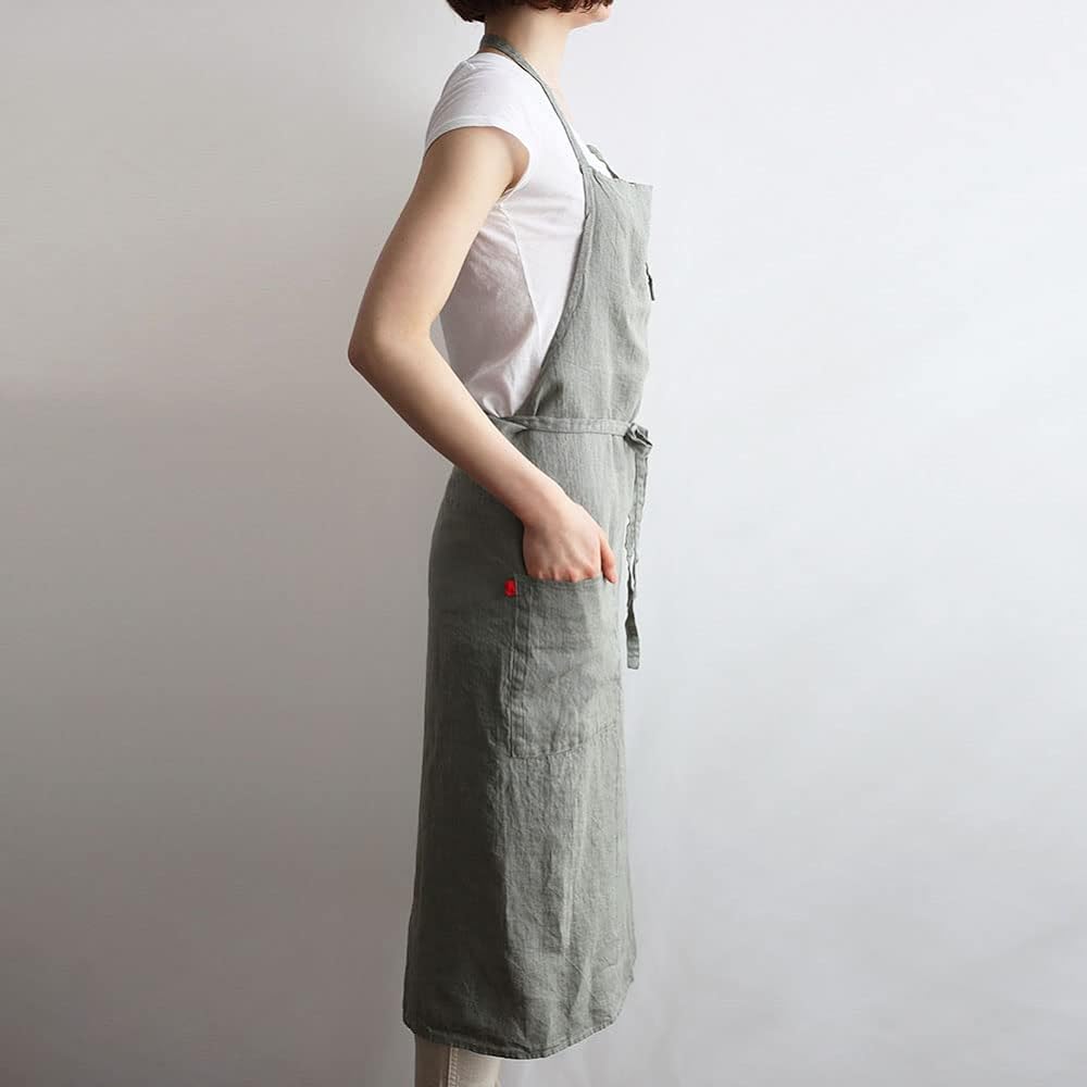 [Lino e Lina] Lino Elina Apron Full Apron Manon A281 Elm Green Women's Men's Kitchen Plain Linen Hemp Simple Long Length