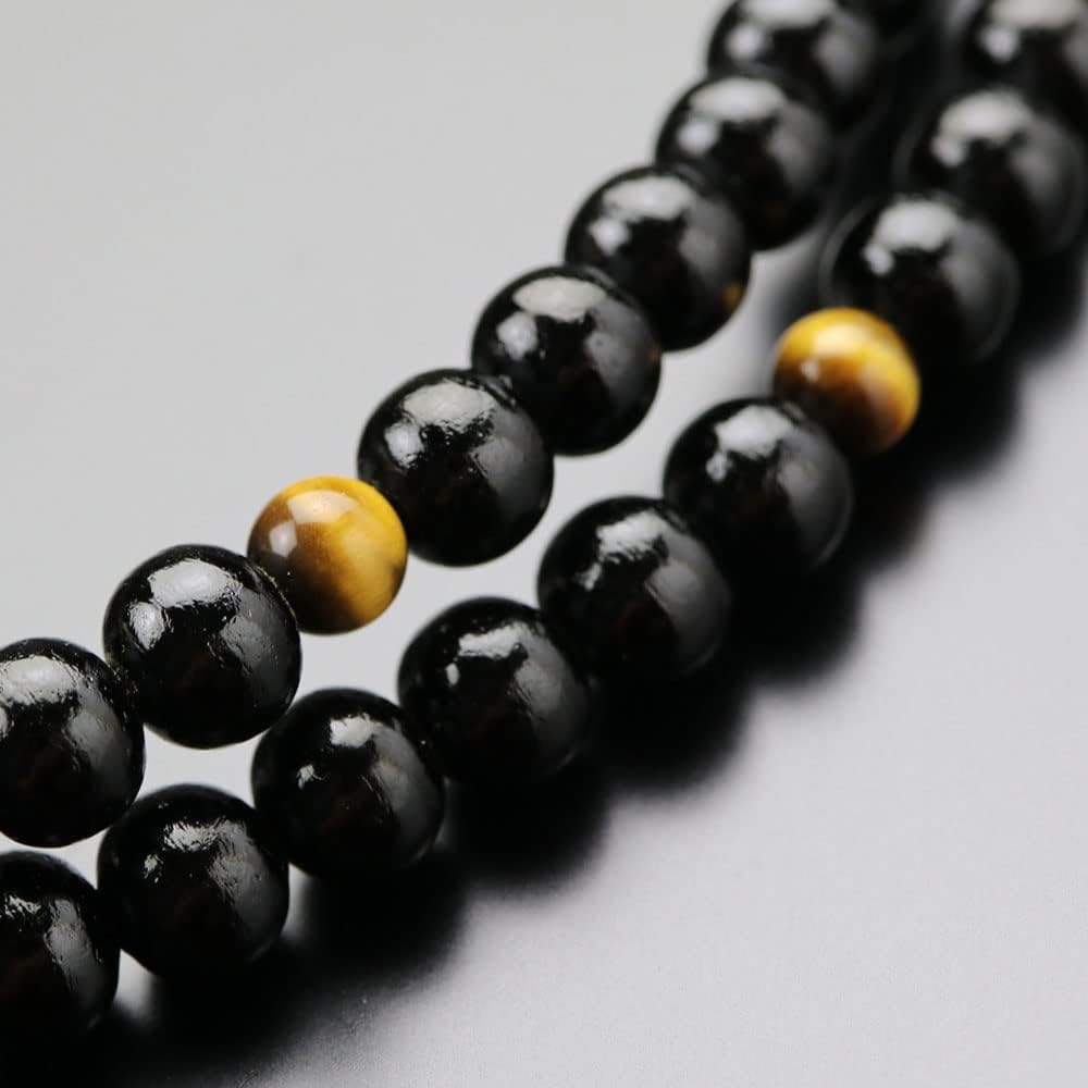 Nenju dot com Soto sect prayer beads for men Shakuni ebony (glossy) Tiger eye stone Genuine silver ring String tassel [Regular prayer beads Kyoto 108 beads 2 series Shaku 2 Zen sect Tiger eye stone Tiger eye black Funeral funeral memorial service Memoria