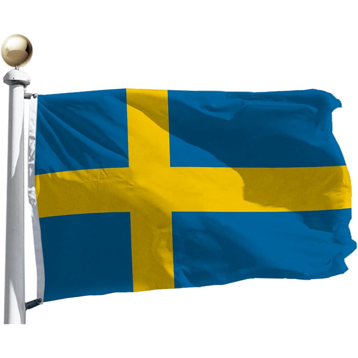 Sweden Flag Large 3x5ft Medium Outdoor 100D Polyester on Both Sides Canvas Header and Double Stitching Brass Grommets for Easy Display