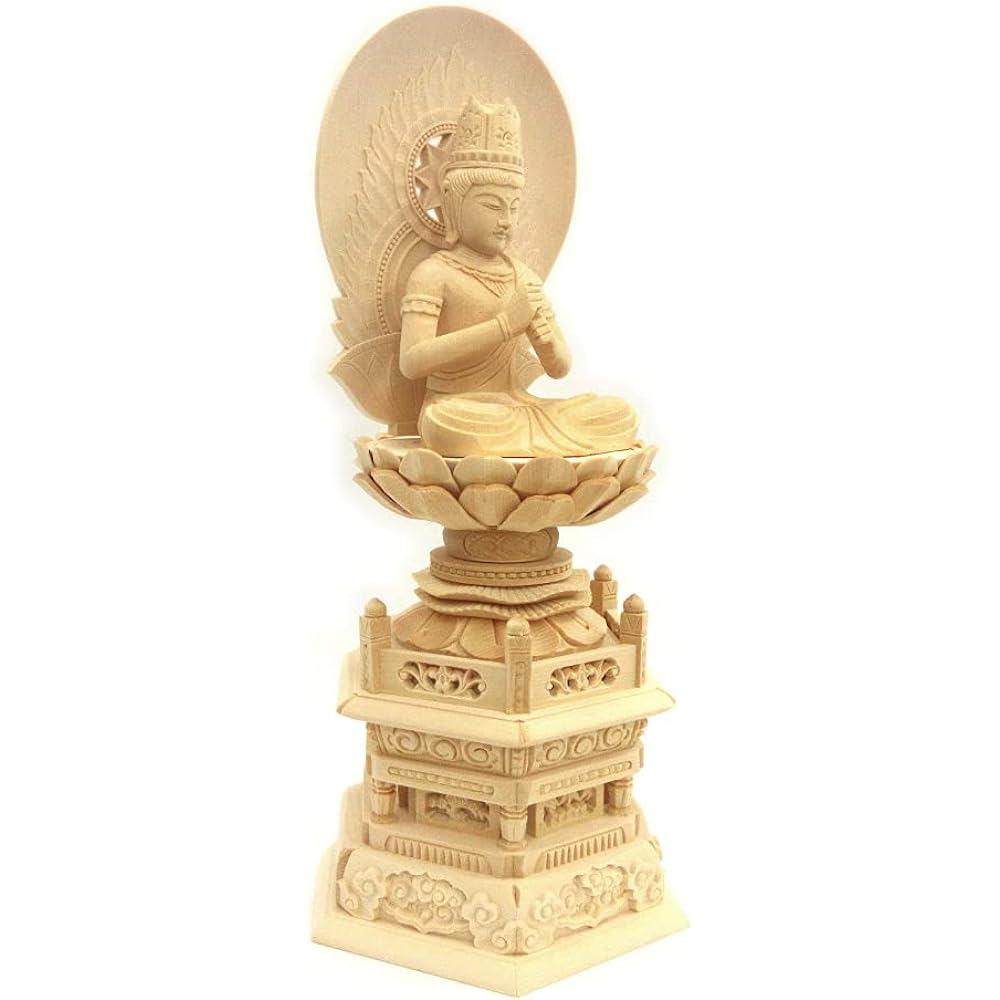 Kurita Buddha Statue Brand [Tathagata] (Vajra World) Dainichi Nyorai Seated Statue 3.0 Dimensions (Total Height 31.5cm, Width 15cm, Depth 11.5cm) High Quality Wood Carving Made of Cypress Wooden Sunlight Back Hexagon Stand 5610