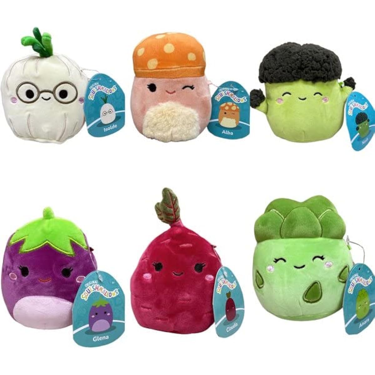 Squishmallow kellytoy Fruit and Vegetable Mushroom Squad 5" Mini Set of 6 Plush Toys
