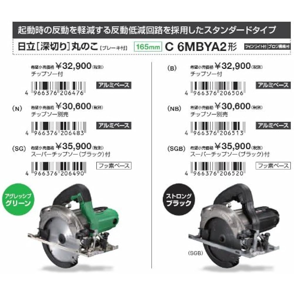 HiKOKI Deep Cutting Circular Saw Blade Diameter 165mm AC100V 1050W Cutting Depth Adjustment Mechanism LED Light, Chip Saw Included Black C6MBYA2