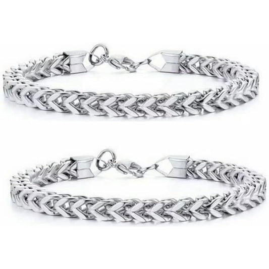 2pcs Gold Bracelet for Men Silver Chain Bracelet Mens Chain Bracelet Miami Link Bracelet Classic Jewelry Gift for Father's Day
