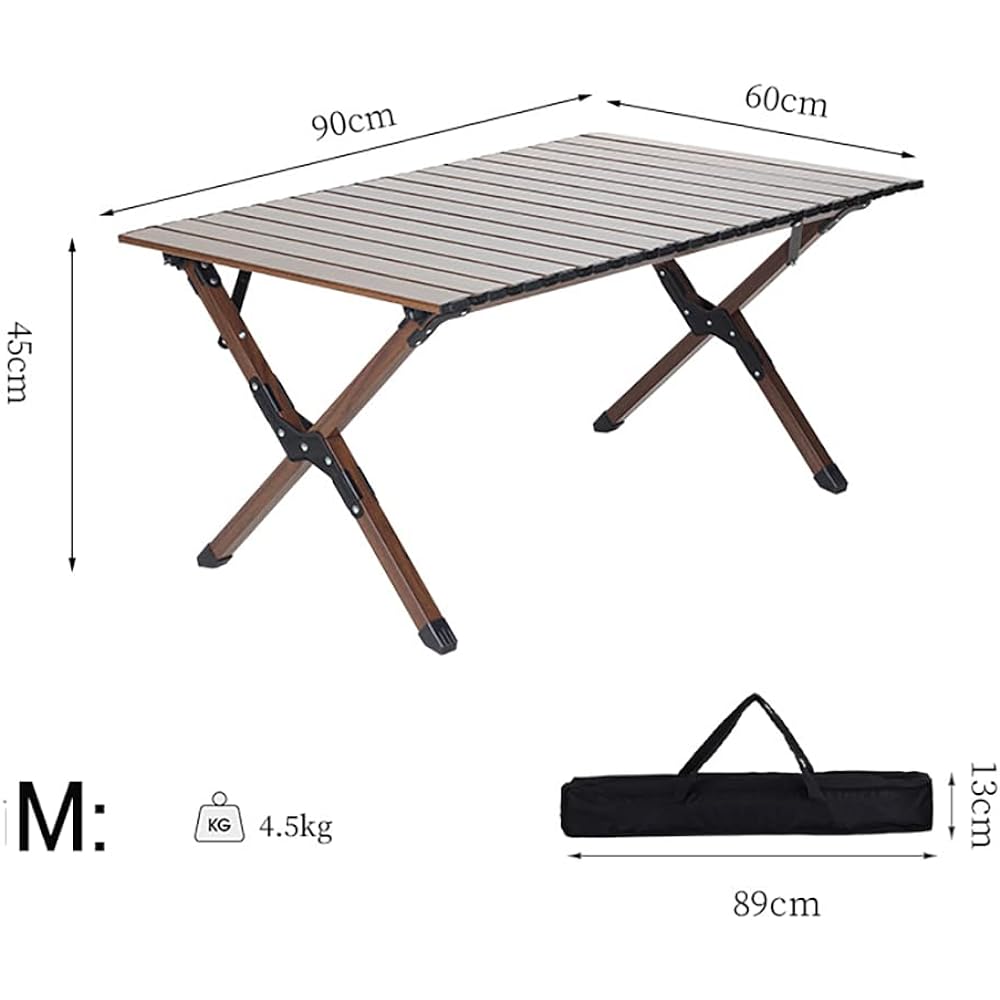 Tentock Camping Table Outdoor Folding Table Aluminum Alloy Wood Grain Roll Top Table Lightweight Compact Easy Assembly Storage Bag Included (90cm)