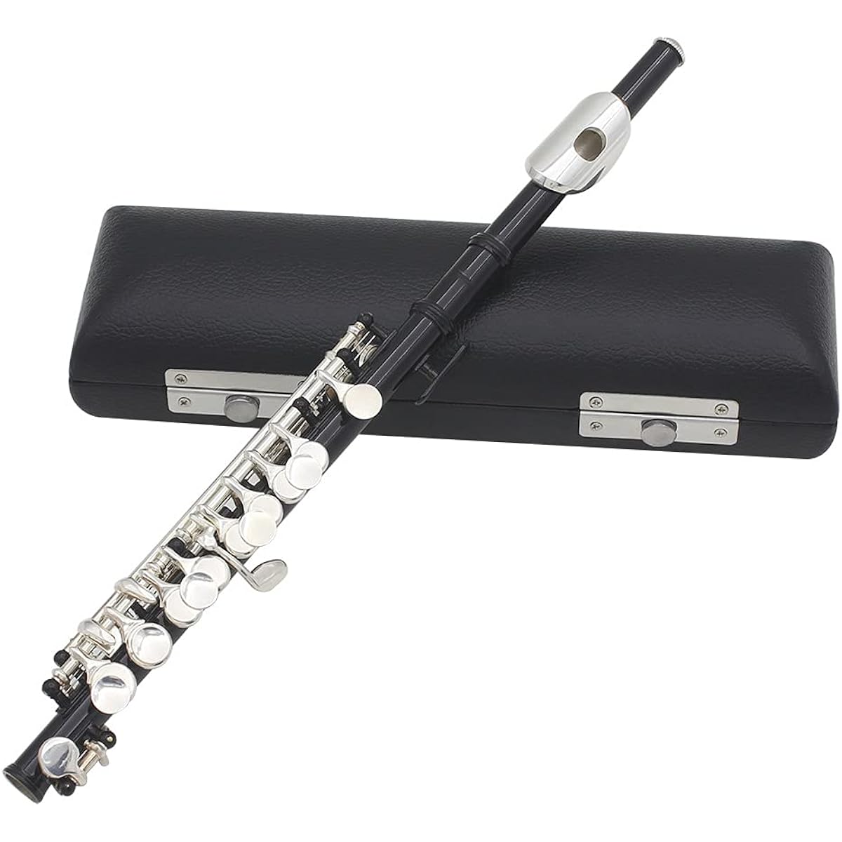 C Piccolo Key, Removable Silver Plated C Piccolo with Screwdriver, PU Leather Box Cleaning Tool Set, Professional Stainless Steel Copper Piccolo for Beginners, Kids, Students (Black)