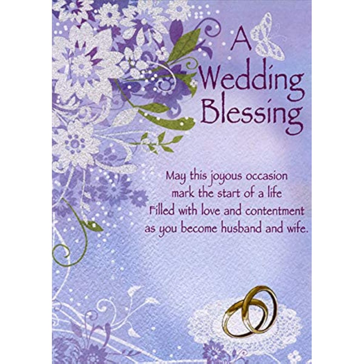 Designer Greetings A Wedding Blessing: Purple and White Flowers Religious Wedding Congratulations Card