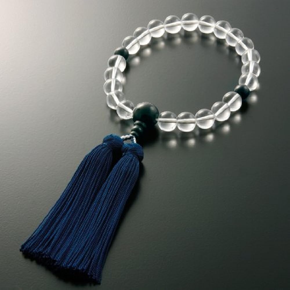 Kyoto Buddhist Altar Hayashi Prayer Beads for Men Miyakobo Genuine Crystal Blue Tiger Eye Tailoring Kyoto Prayer Beads Informal One Hand Single Flower [Hawkseye] [Bead Bag Set] M-026 Can be used by all sects
