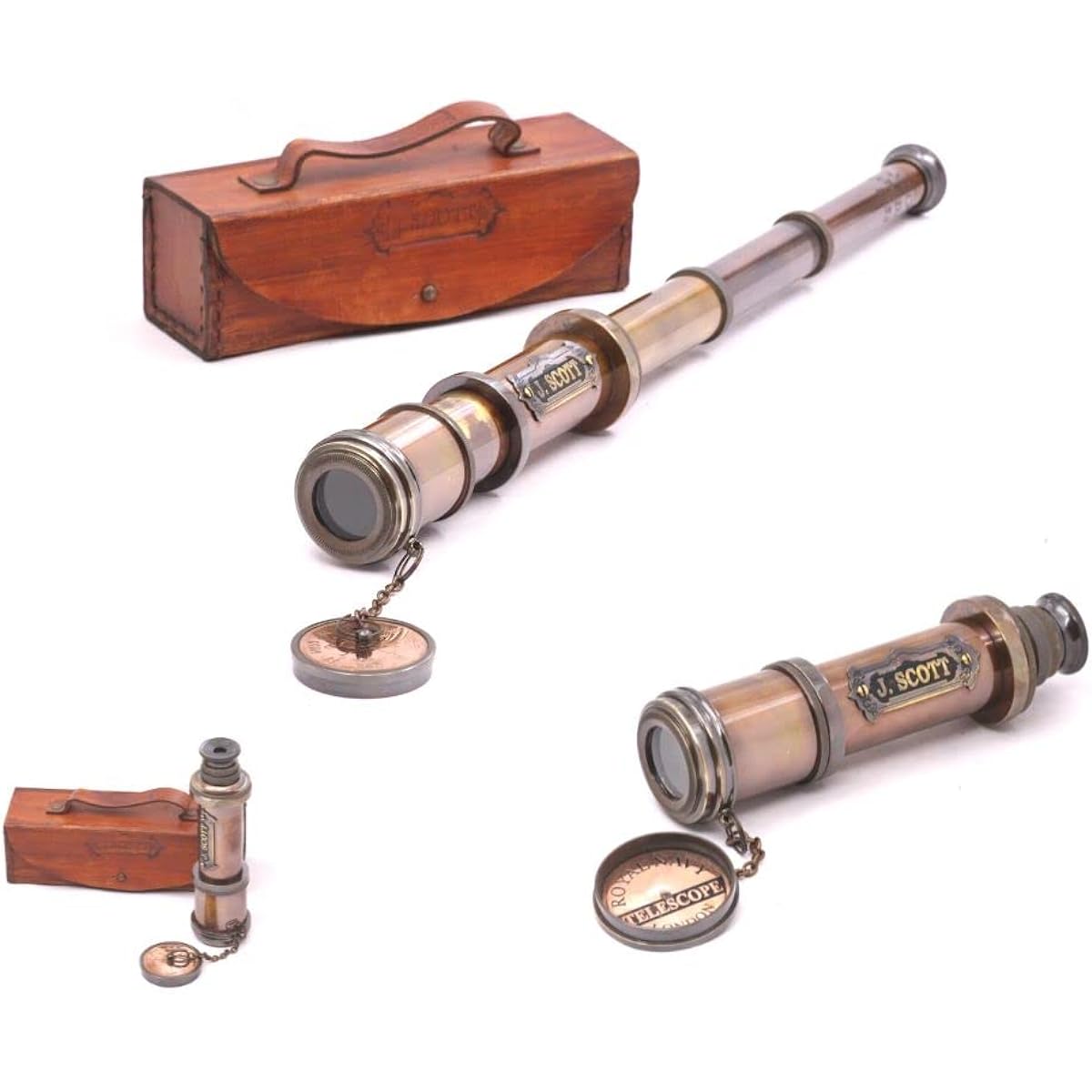 J. Scott London Small Telescope Royal Telescope Pirate Solid Brass Genuine Leather