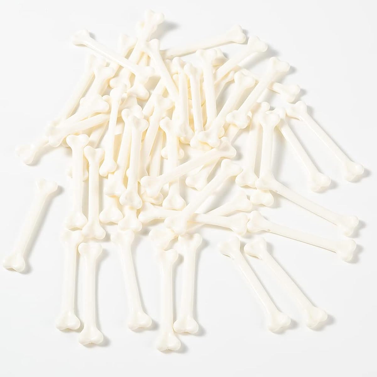 tiecawk 50pcs Halloween Mini Bones Artificial Plastic Bones Skeleton Skull for Halloween Carnival Party Decoration Costume Cosplay DIY Supplies (White)