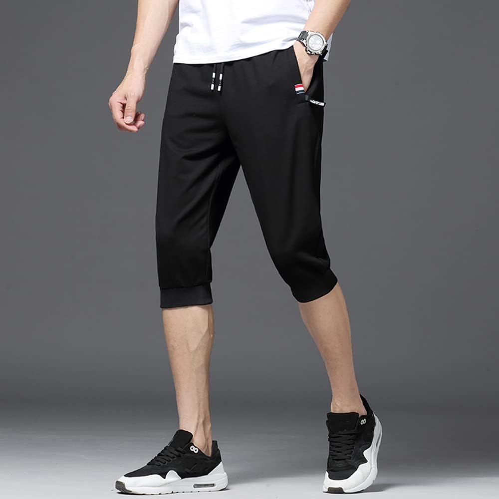 CLARIBEL Training Pants Men's Sports Fitness Pants Short Outdoor Plain Jogger Pants Sweatshirt Gym Wear Running 3/4 Length Cotton